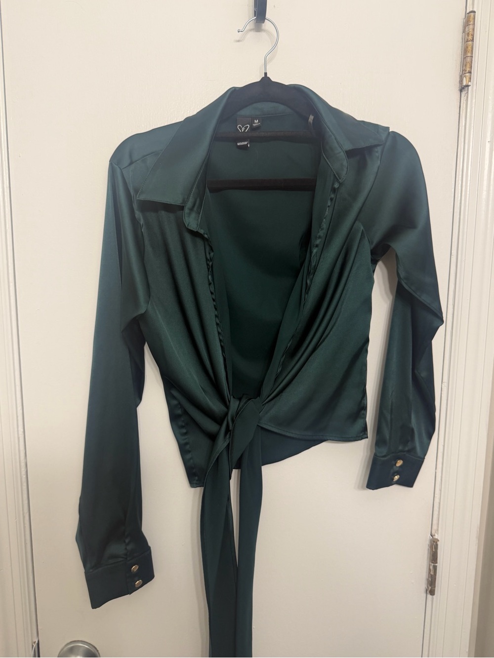 Windsor Emerald Satin Tie-Front Button Sleeve